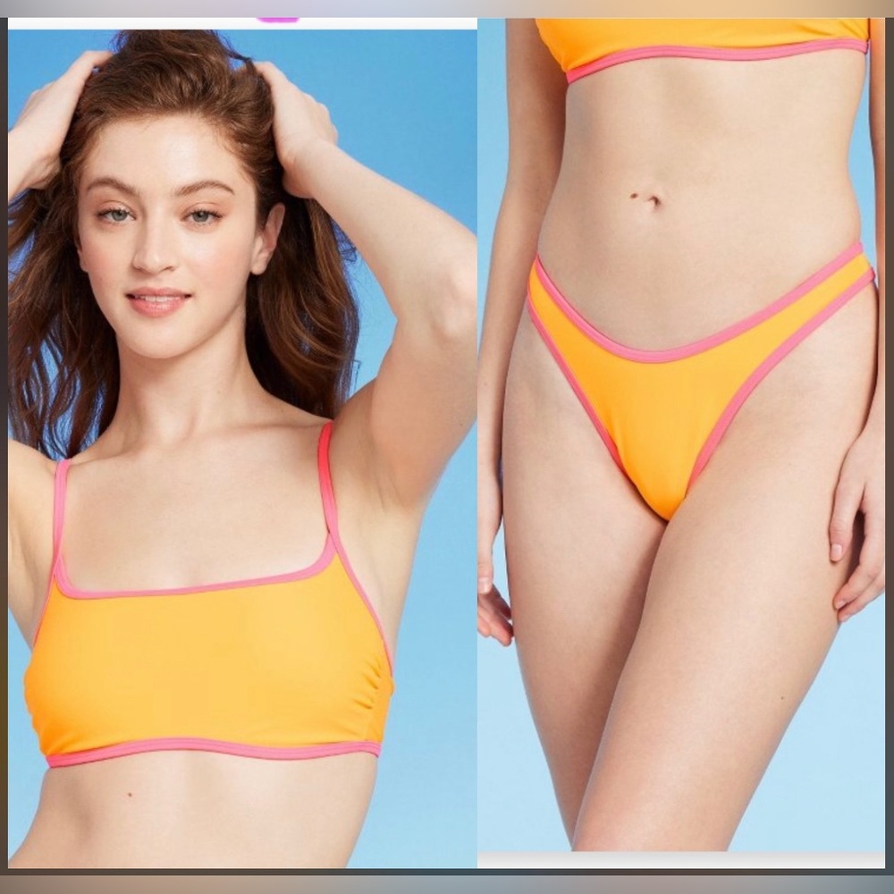 NWT Target Wild Fable color block,bikini bralette and high cut cheeky bottom